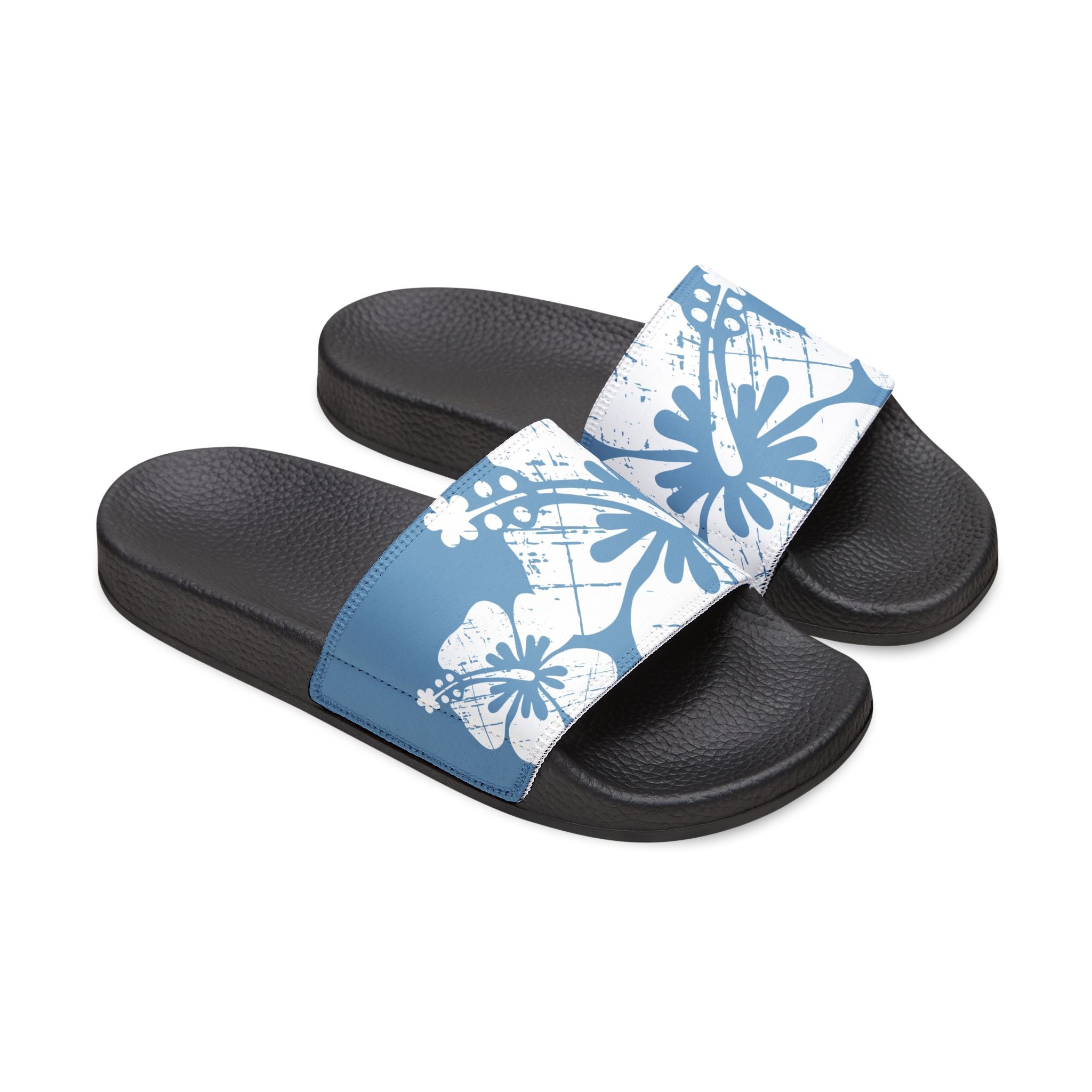 "Destressed Blue Hibiscus" Slide - featuring removable strap