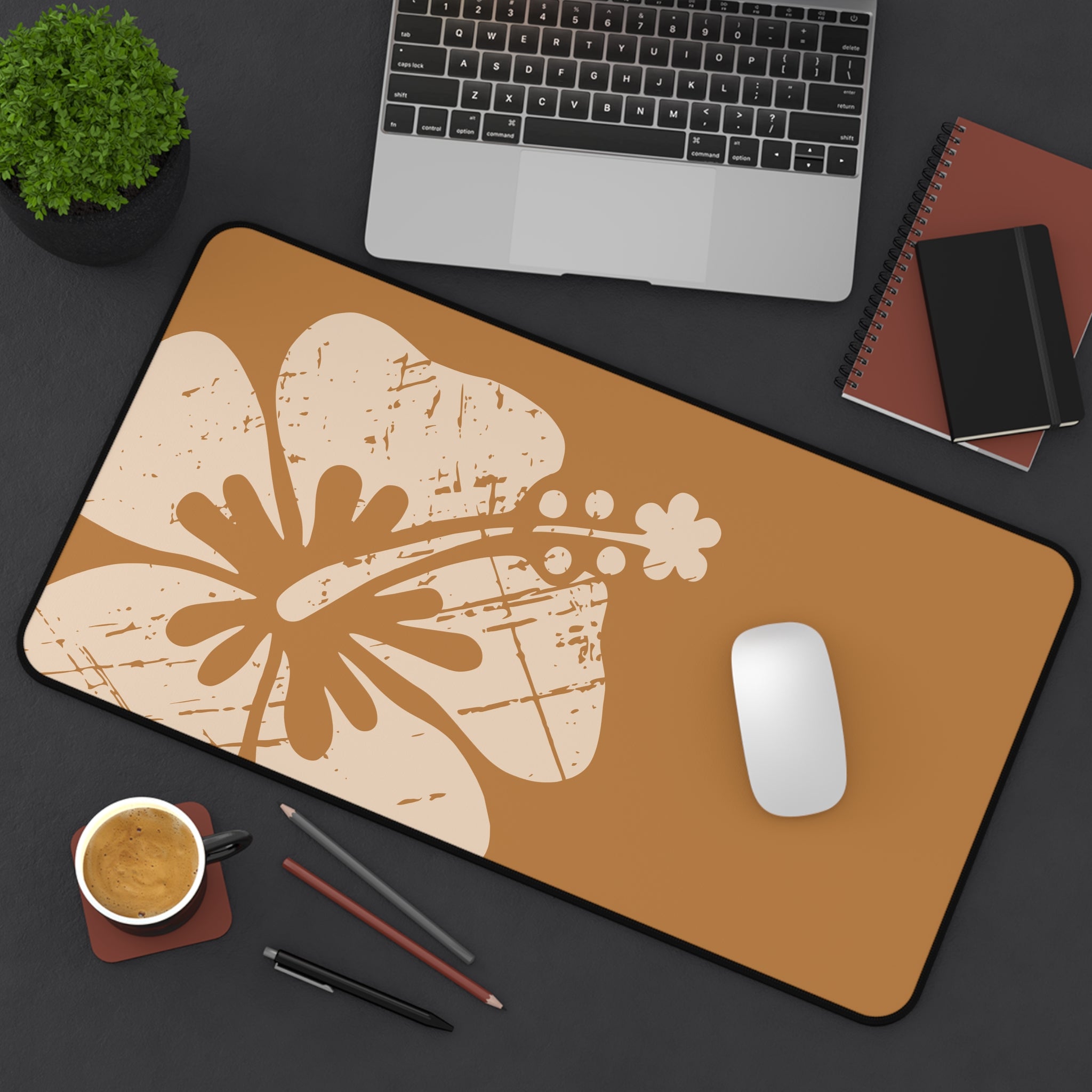"Classic Hibiscus " Desk Mat - Distressed Brown