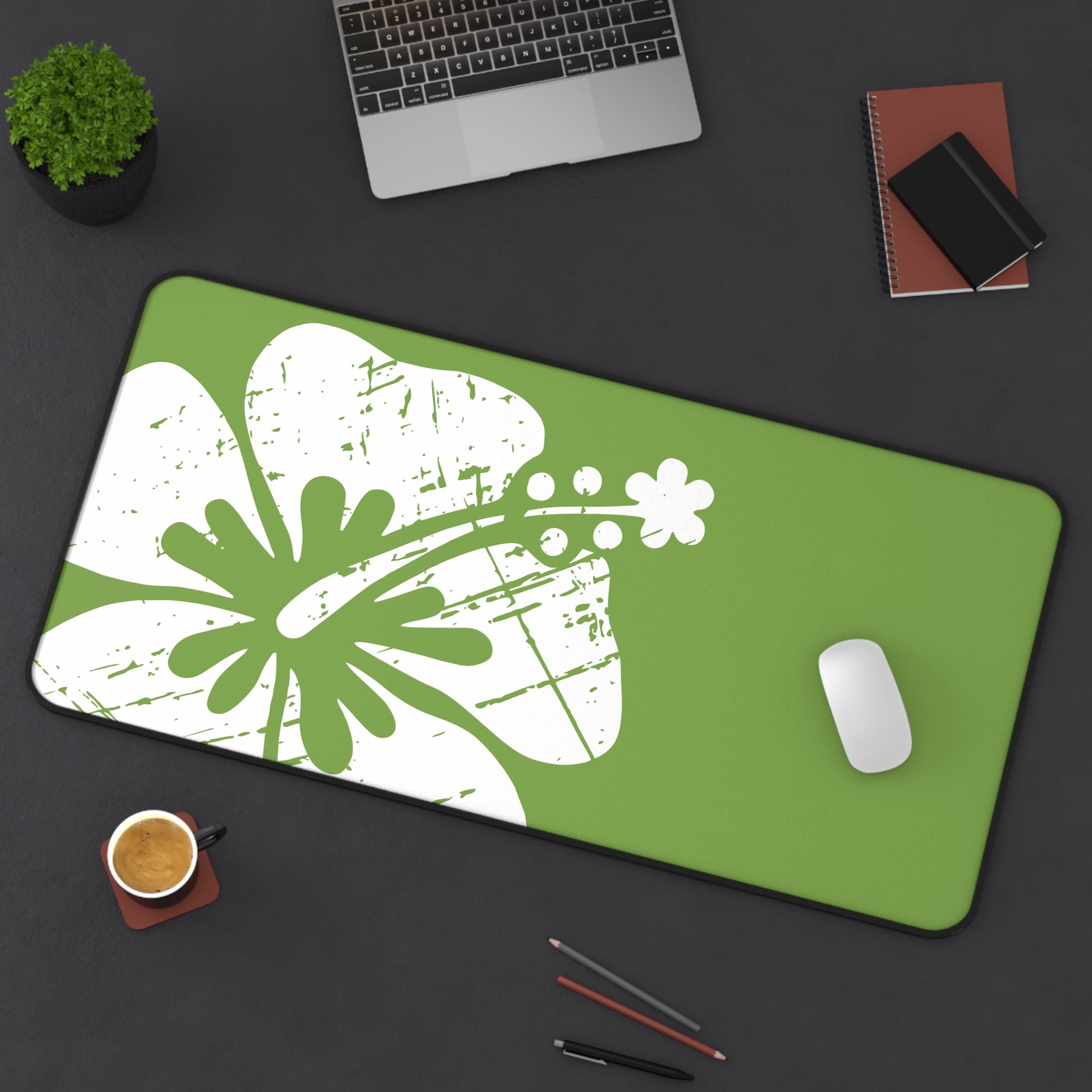 "The Classic Hibiscus" Desk Mat - Distressed Green