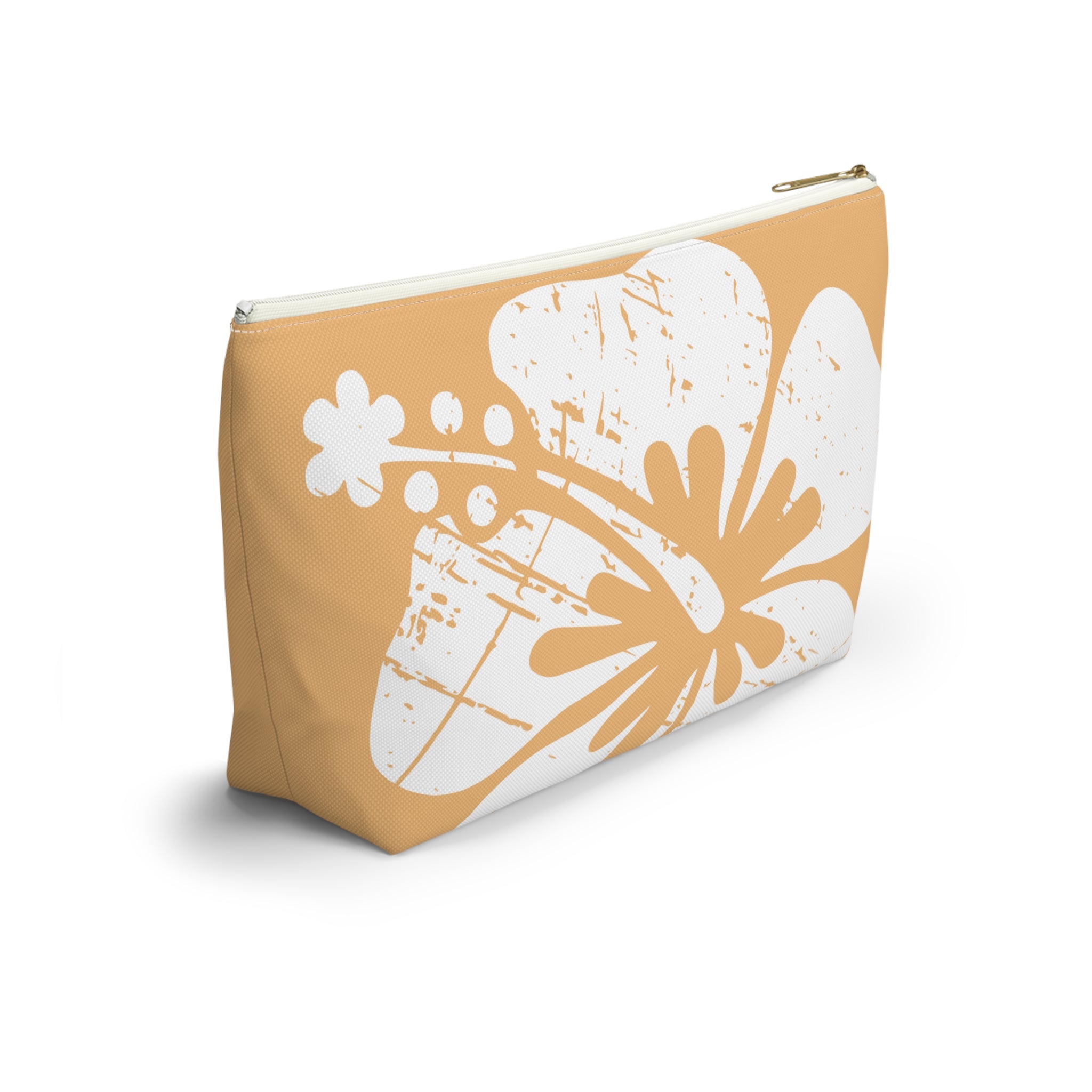 "The Classic Hibiscus" Accessory Pouch w T-bottom - Distressed Orange