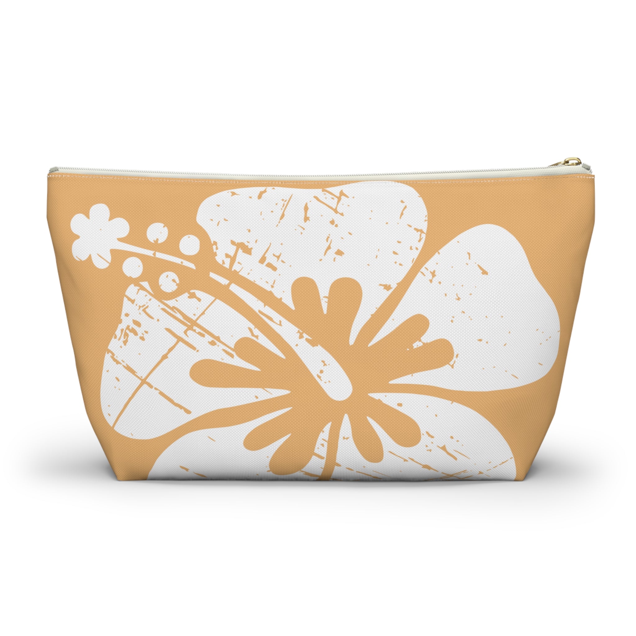 "The Classic Hibiscus" Accessory Pouch w T-bottom - Distressed Orange