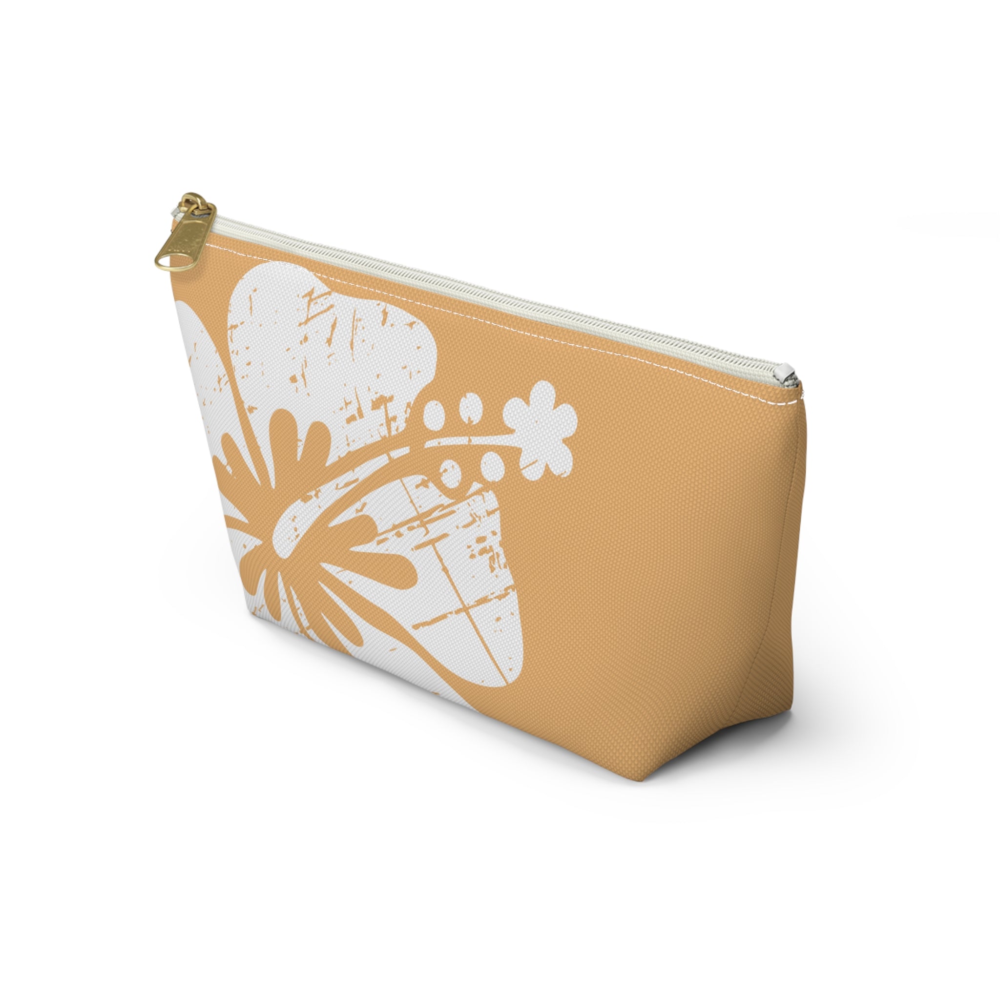 "The Classic Hibiscus" Accessory Pouch w T-bottom - Distressed Orange