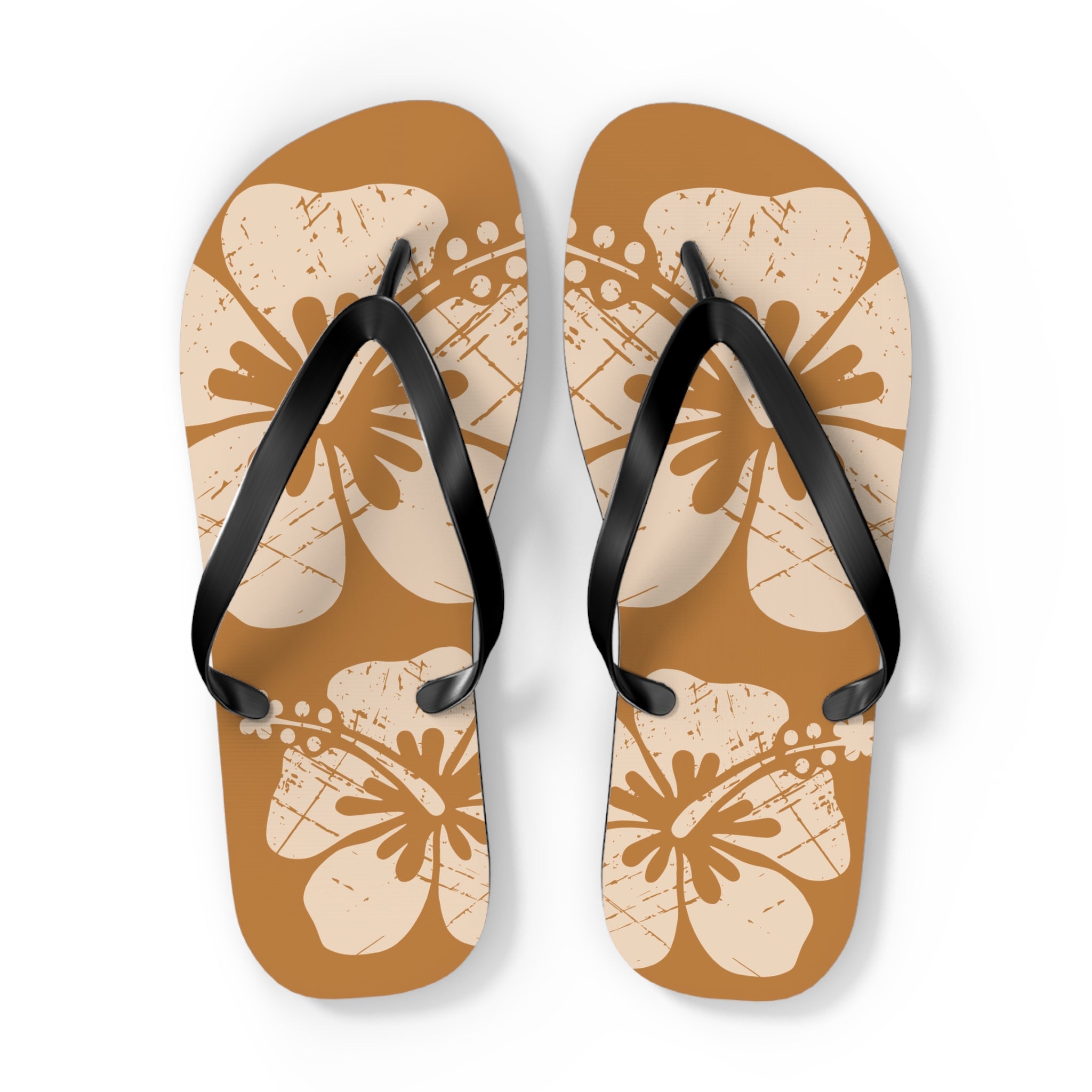 "The Classic Hibiscus" Flip Flop - Distressed Brown