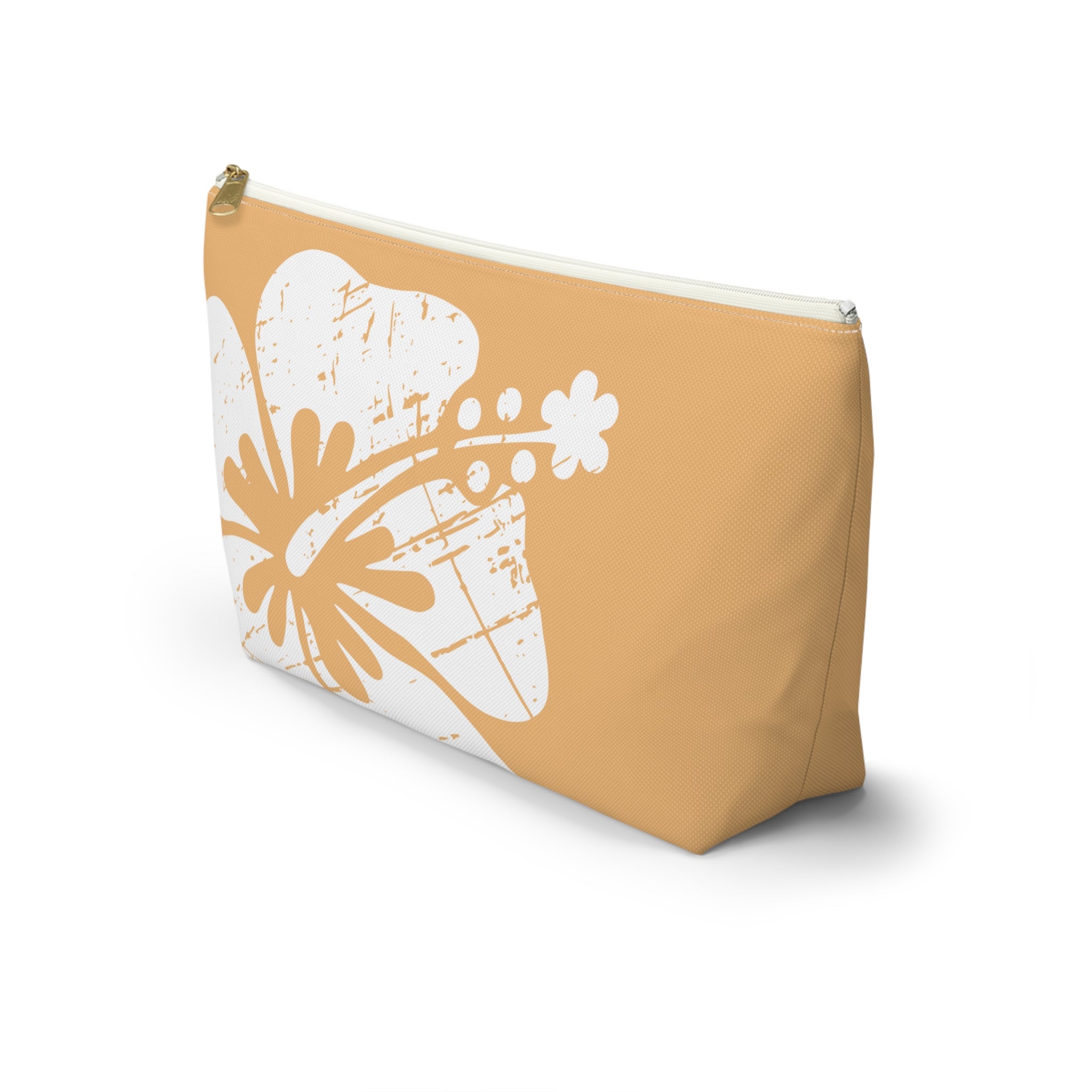 "The Classic Hibiscus" Accessory Pouch w T-bottom - Distressed Orange