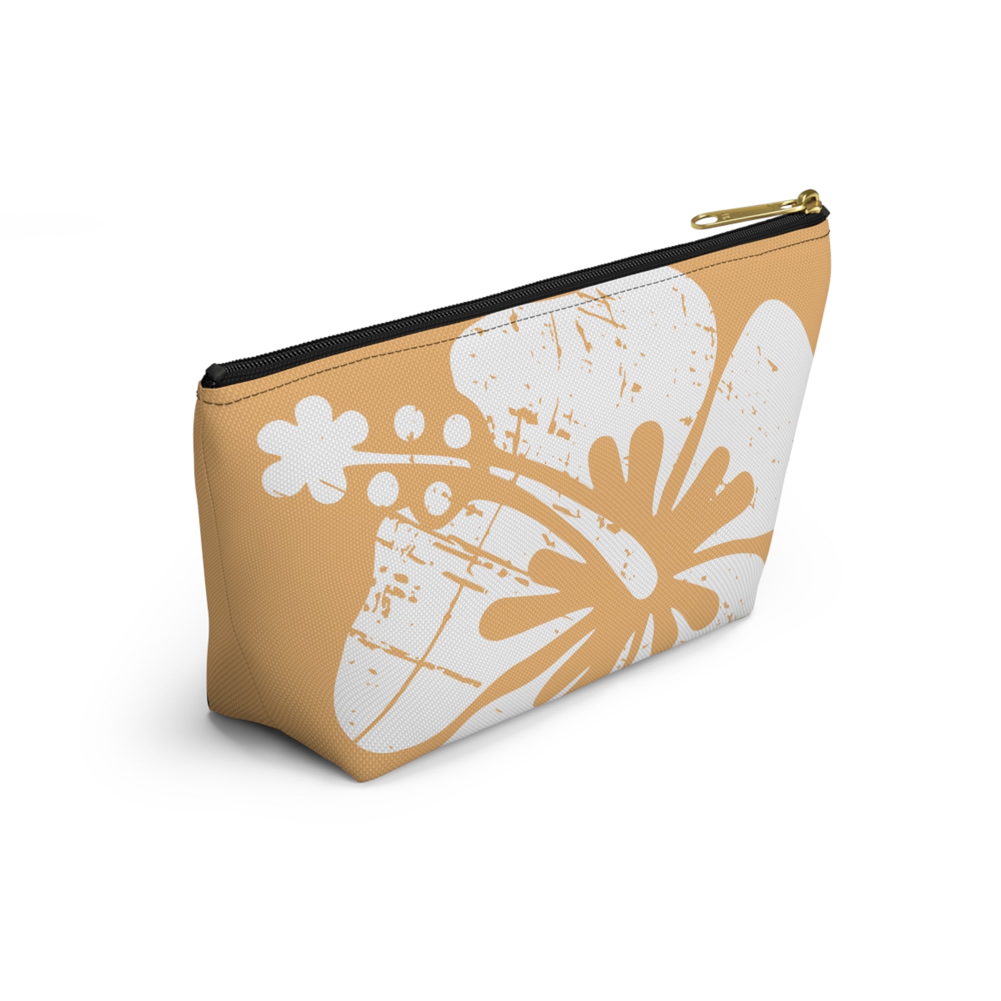 "The Classic Hibiscus" Accessory Pouch w T-bottom - Distressed Orange