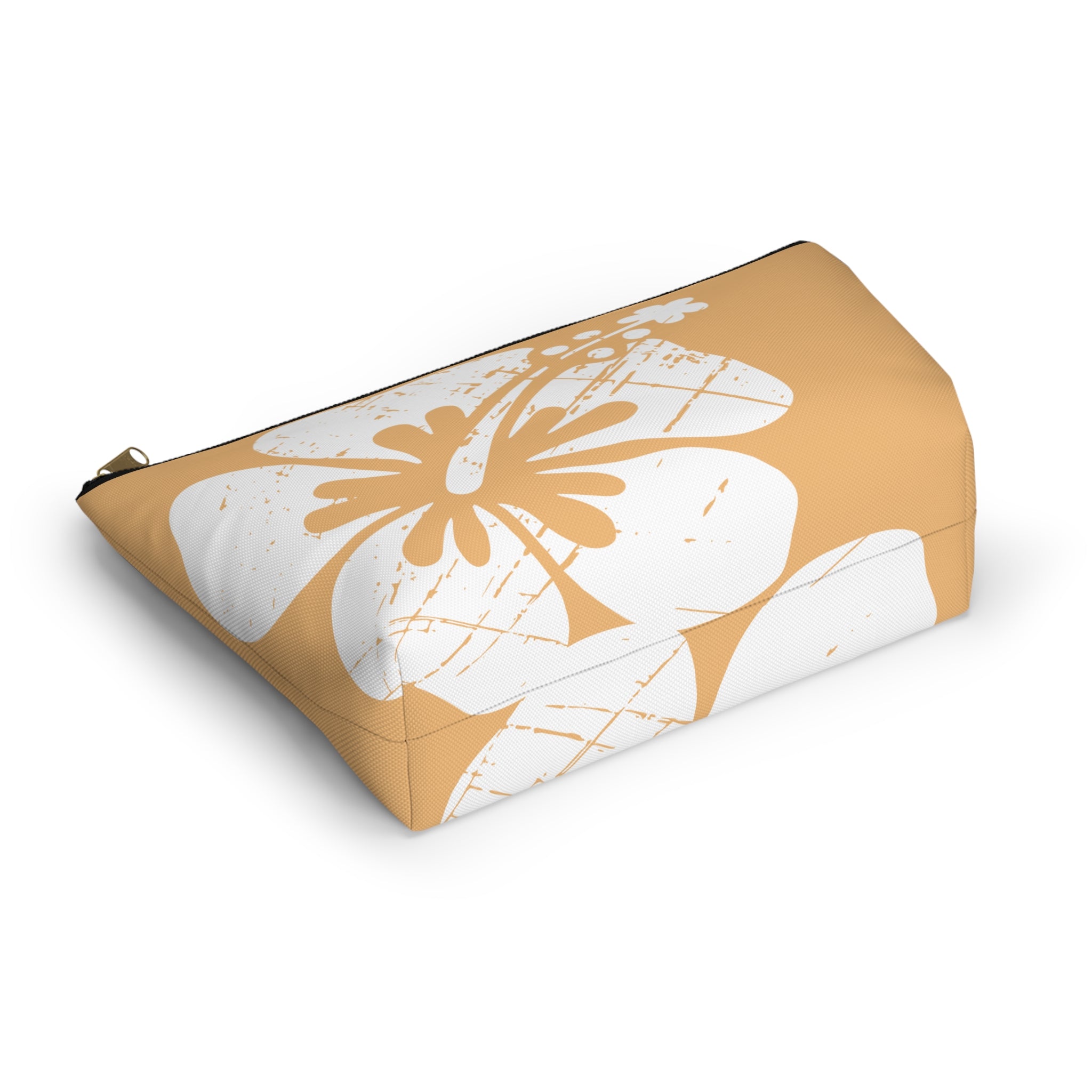 "The Classic Hibiscus" Accessory Pouch w T-bottom - Distressed Orange