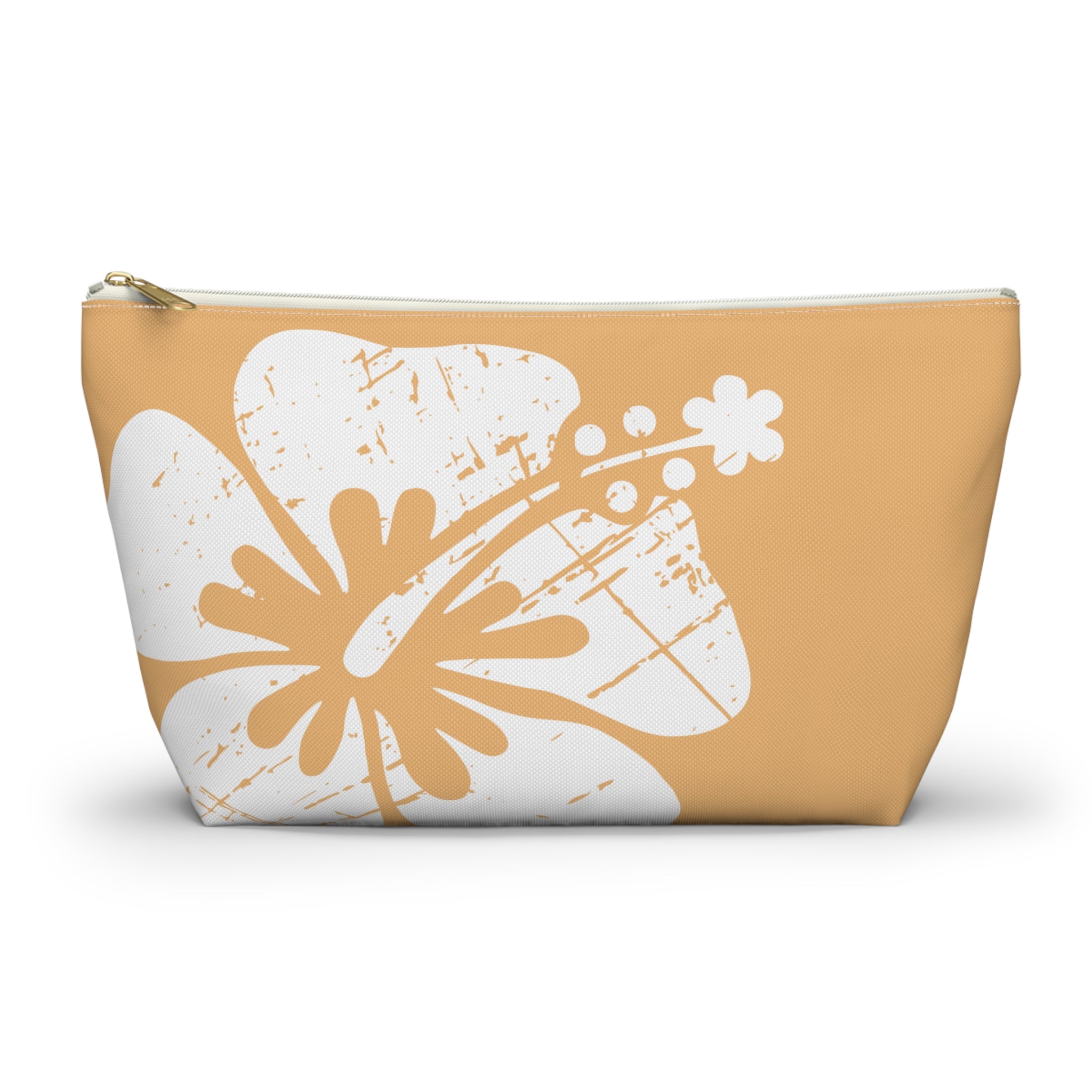 "The Classic Hibiscus" Accessory Pouch w T-bottom - Distressed Orange
