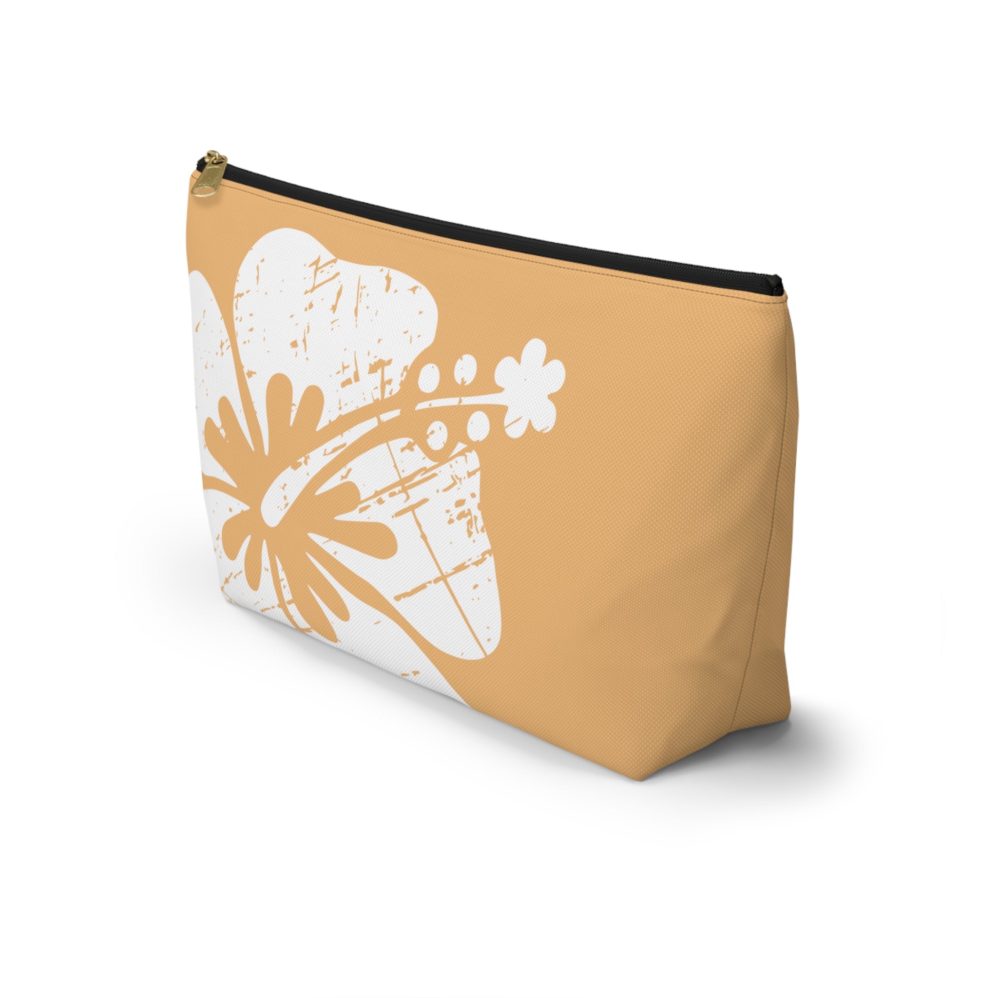 "The Classic Hibiscus" Accessory Pouch w T-bottom - Distressed Orange