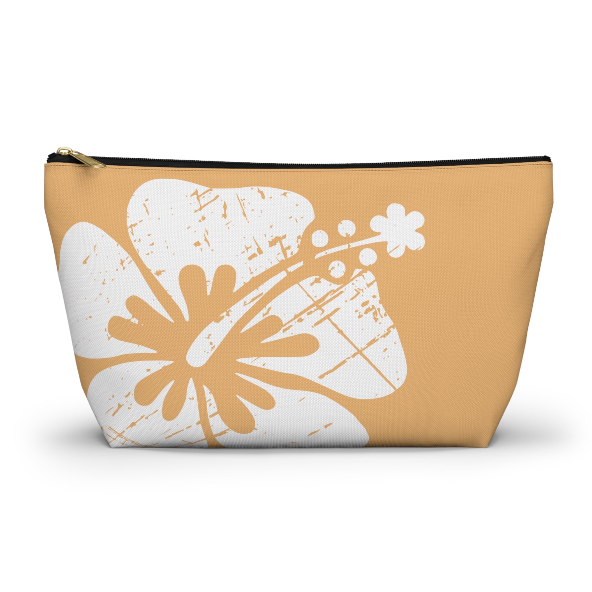 "The Classic Hibiscus" Accessory Pouch w T-bottom - Distressed Orange