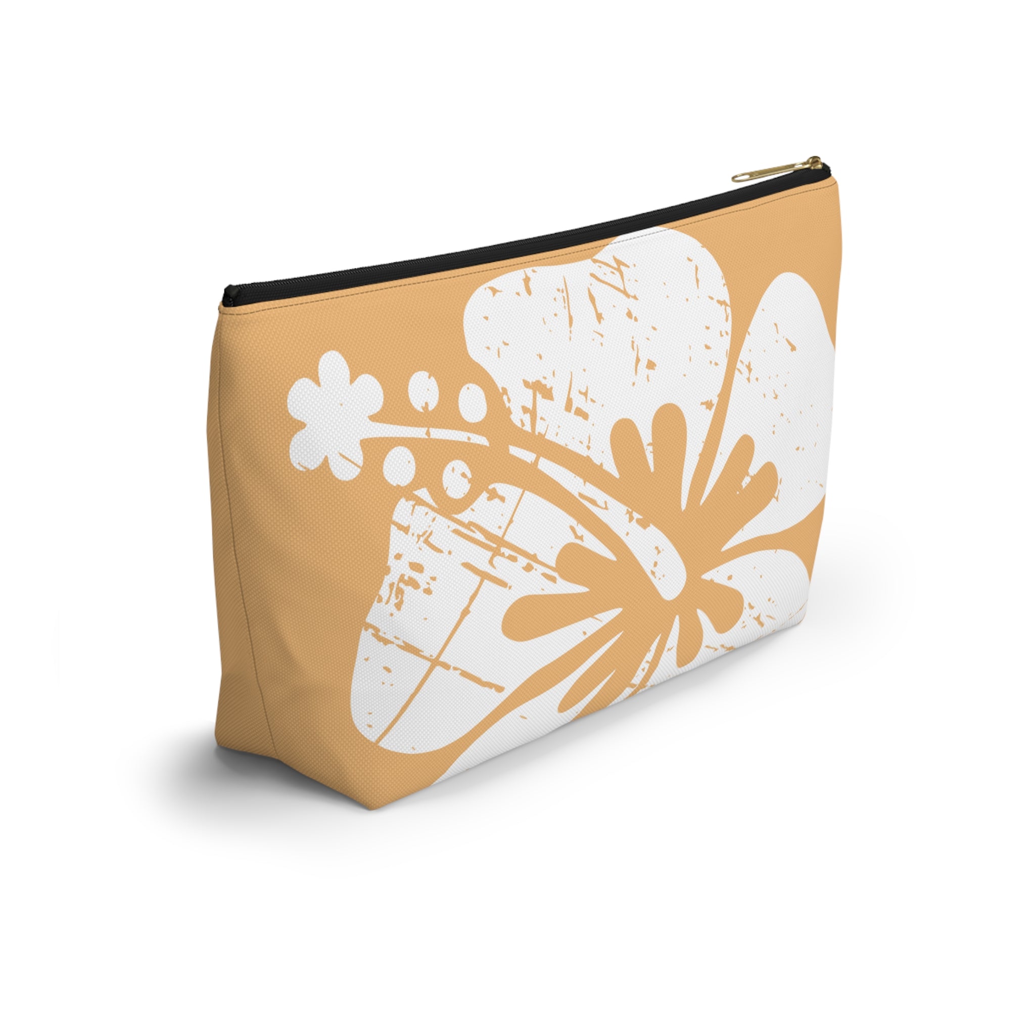 "The Classic Hibiscus" Accessory Pouch w T-bottom - Distressed Orange