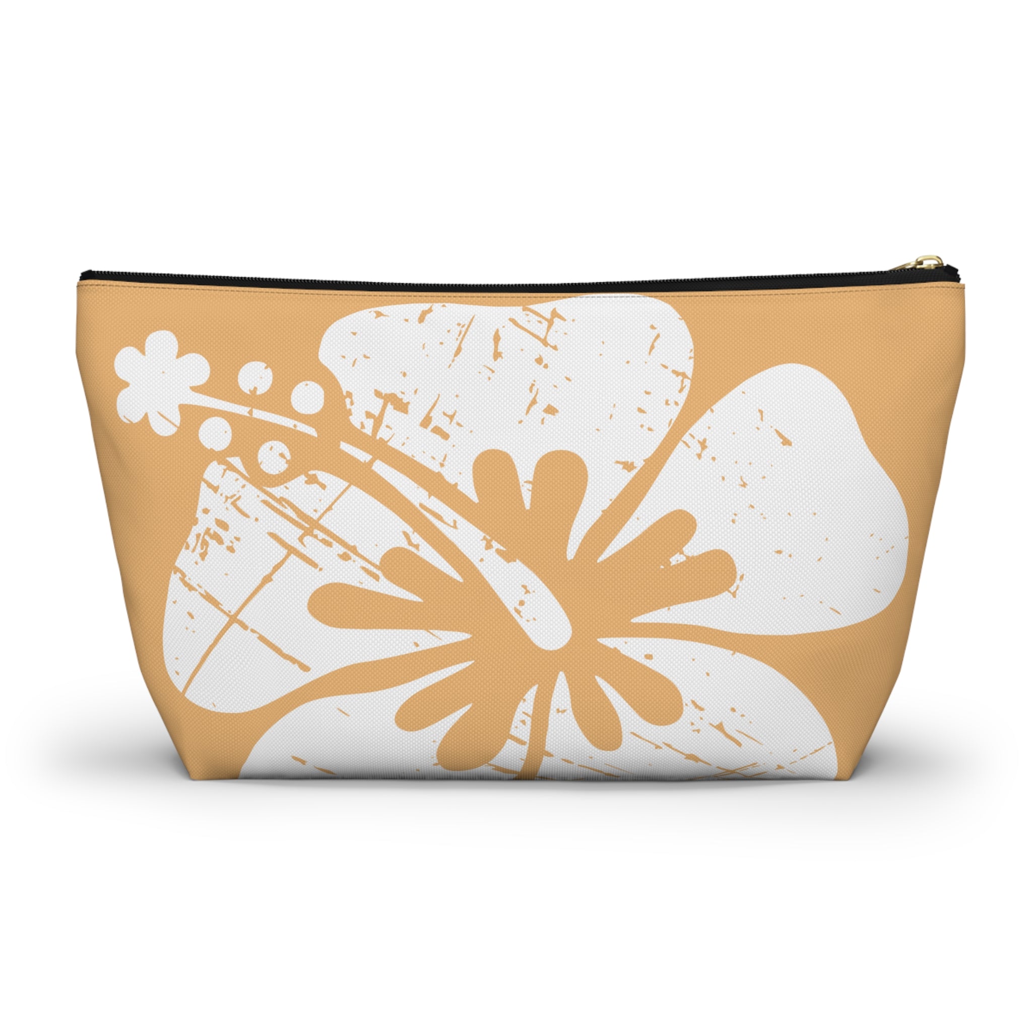 "The Classic Hibiscus" Accessory Pouch w T-bottom - Distressed Orange