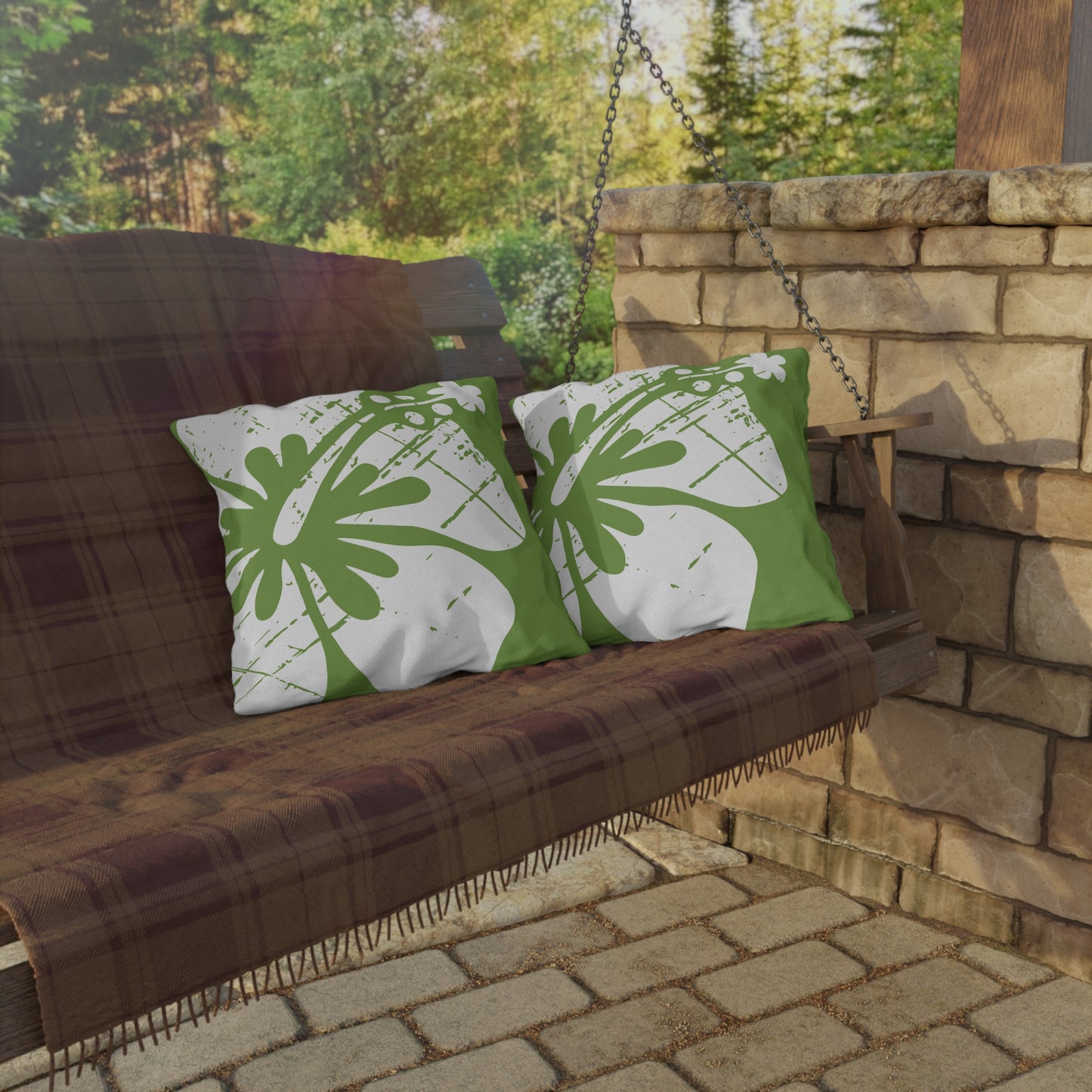 "The Classic Hibiscus" Outdoor Pillow - Distressed Green