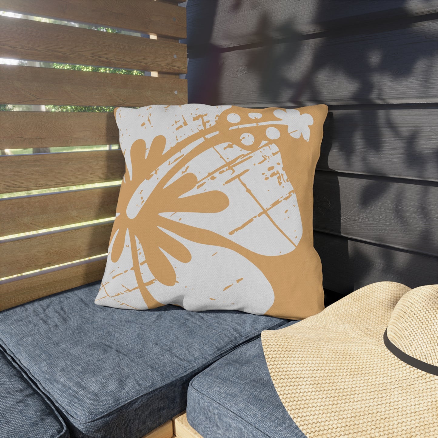 "The Classic Hibiscus" Outdoor Pillow - Distressed Orange