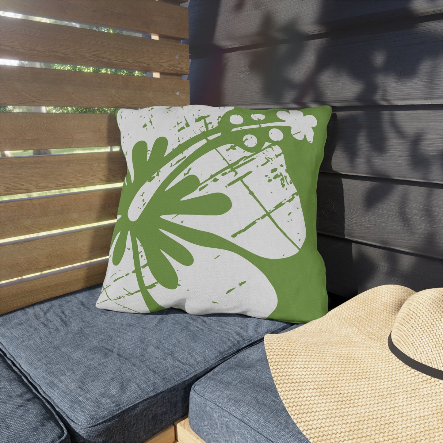 "The Classic Hibiscus" Outdoor Pillow - Distressed Green