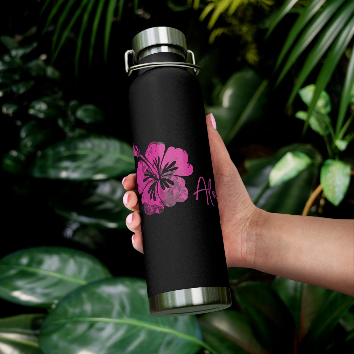 Aloha Hibiscus Copper Insulated Bottle with cap, 22oz