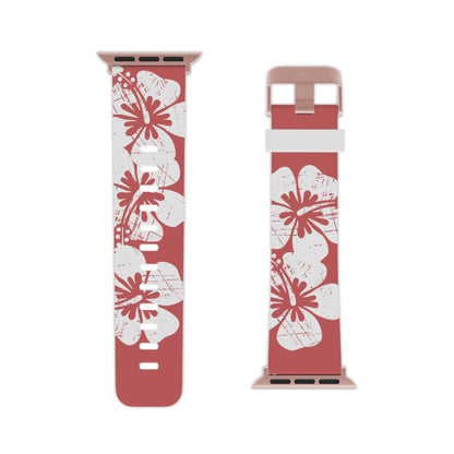 "The Classic Hibiscus" - Distressed  Red Watch Band for Apple Watch