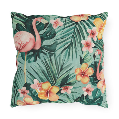 "Flamingos And Flowers" Outdoor Pillow