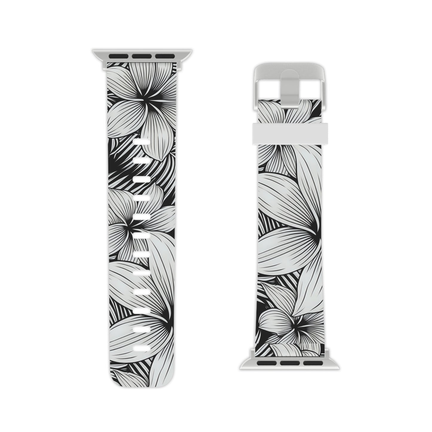 "The Plumeria" - Black and White Watch Band for Apple Watch