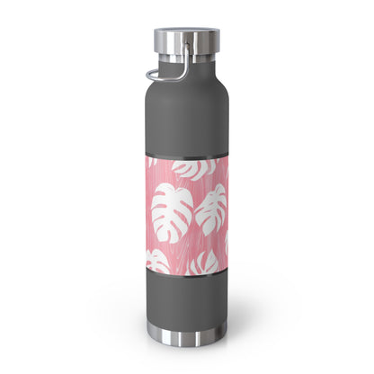 "Red Monstera" Copper Insulated Bottle with cap, 22oz