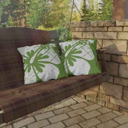 "The Classic Hibiscus" Outdoor Pillow - Distressed Green