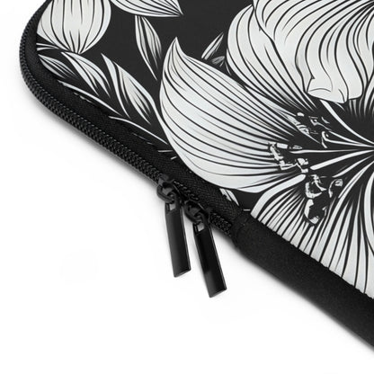 "The Hibiscus"  Laptop Sleeve - Black and White