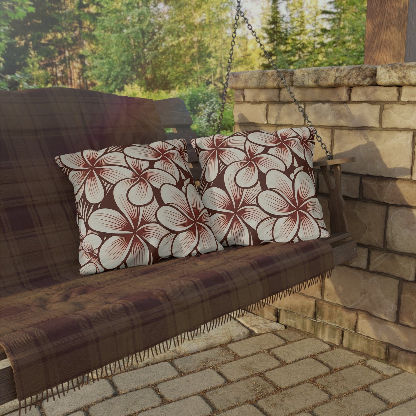 "The Plumeria" Outdoor Pillow - Mono Red