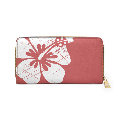 "The Classic Hibiscus" Zipper Wallet - Distressed Red