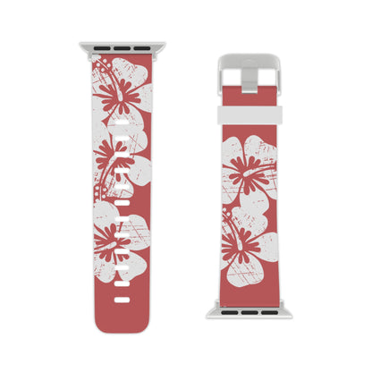 "The Classic Hibiscus" - Distressed  Red Watch Band for Apple Watch