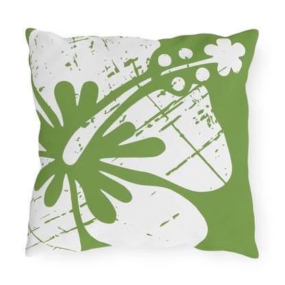 "The Classic Hibiscus" Outdoor Pillow - Distressed Green