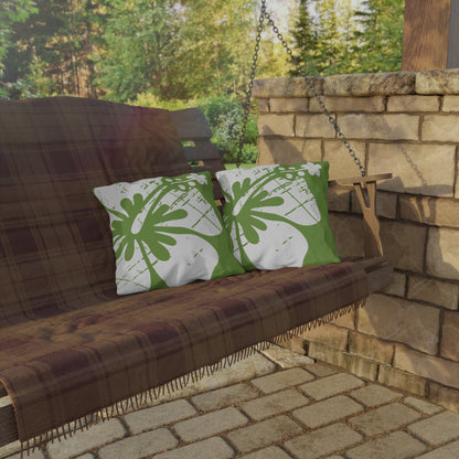 "The Classic Hibiscus" Outdoor Pillow - Distressed Green