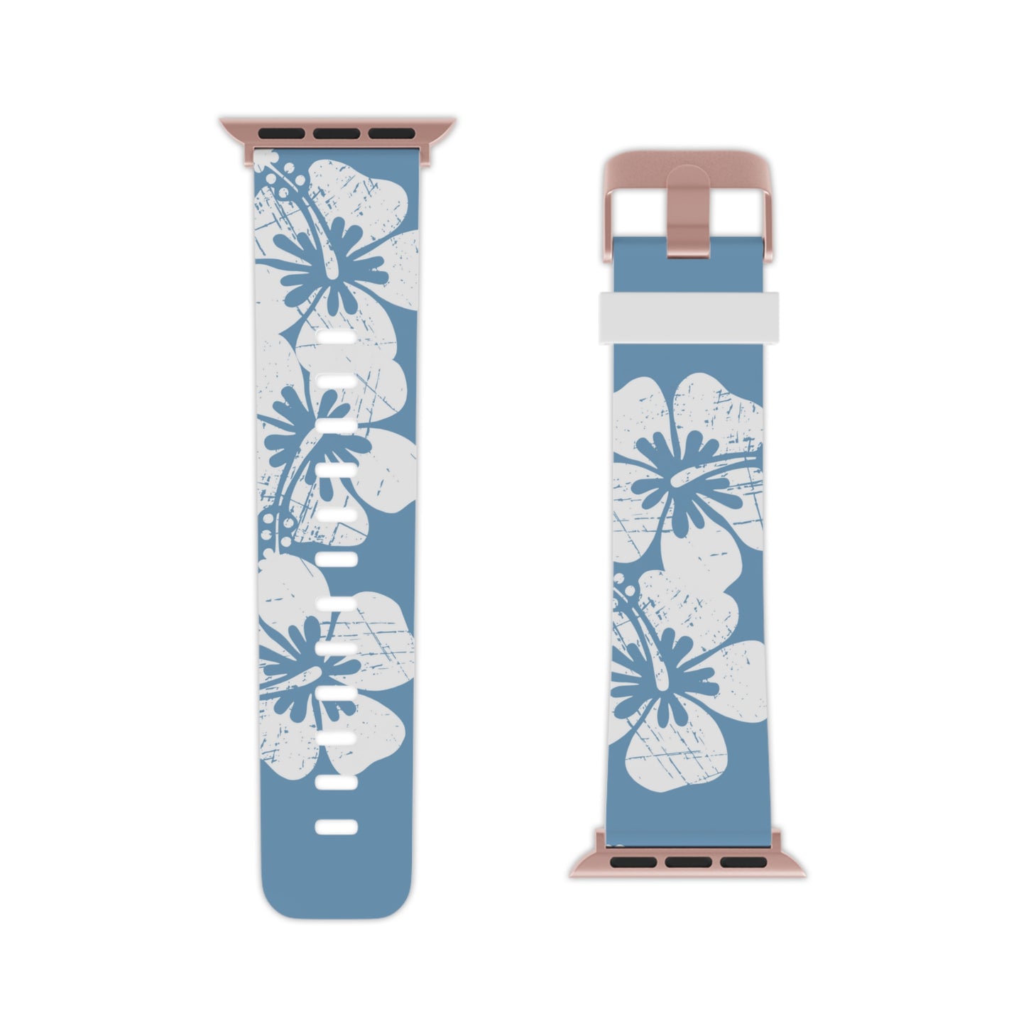 "The Classic Hibiscus" - Distressed Blue Watch Band for Apple Watch