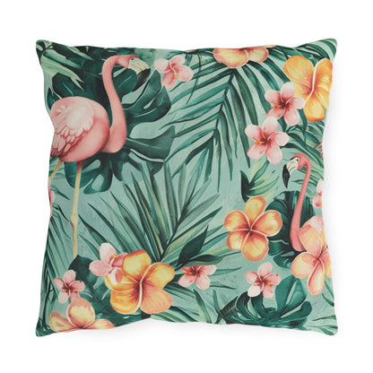 "Flamingos And Flowers" Outdoor Pillow