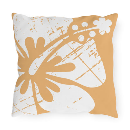 "The Classic Hibiscus" Outdoor Pillow - Distressed Orange