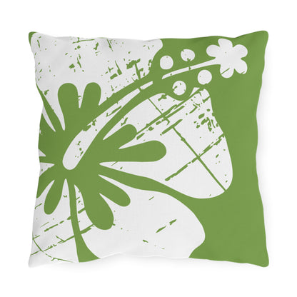 "The Classic Hibiscus" Outdoor Pillow - Distressed Green