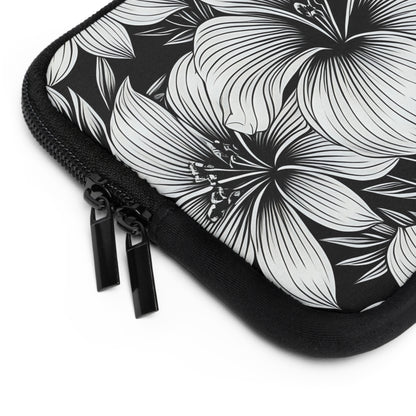 "The Hibiscus"  Laptop Sleeve - Black and White