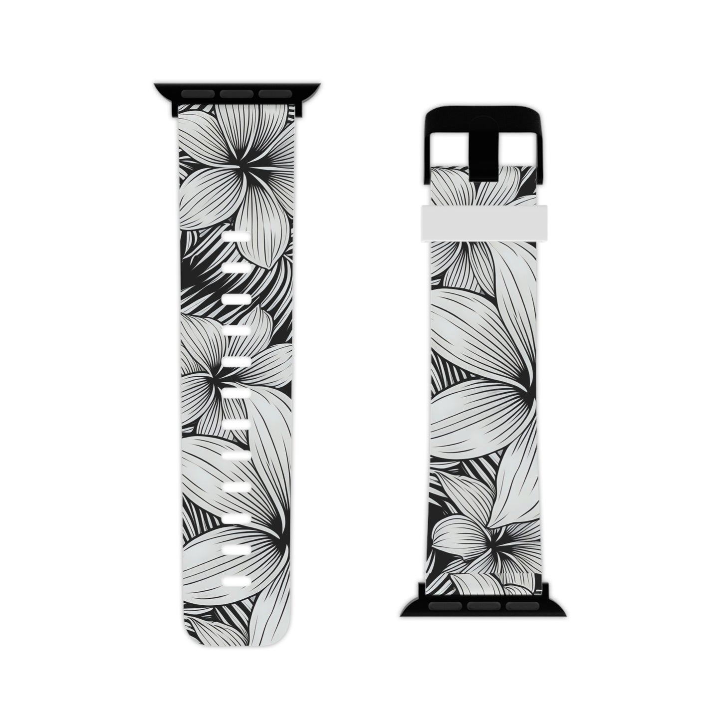 "The Plumeria" - Black and White Watch Band for Apple Watch