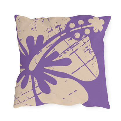 "The Classic Hibiscus" Outdoor Pillow - Distressed Ube Purple