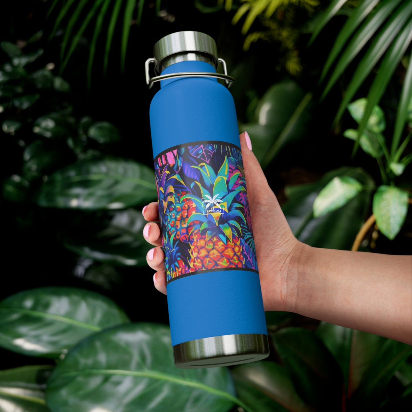 "Neon Pineapple" Copper Insulated Bottle with cap, 22oz