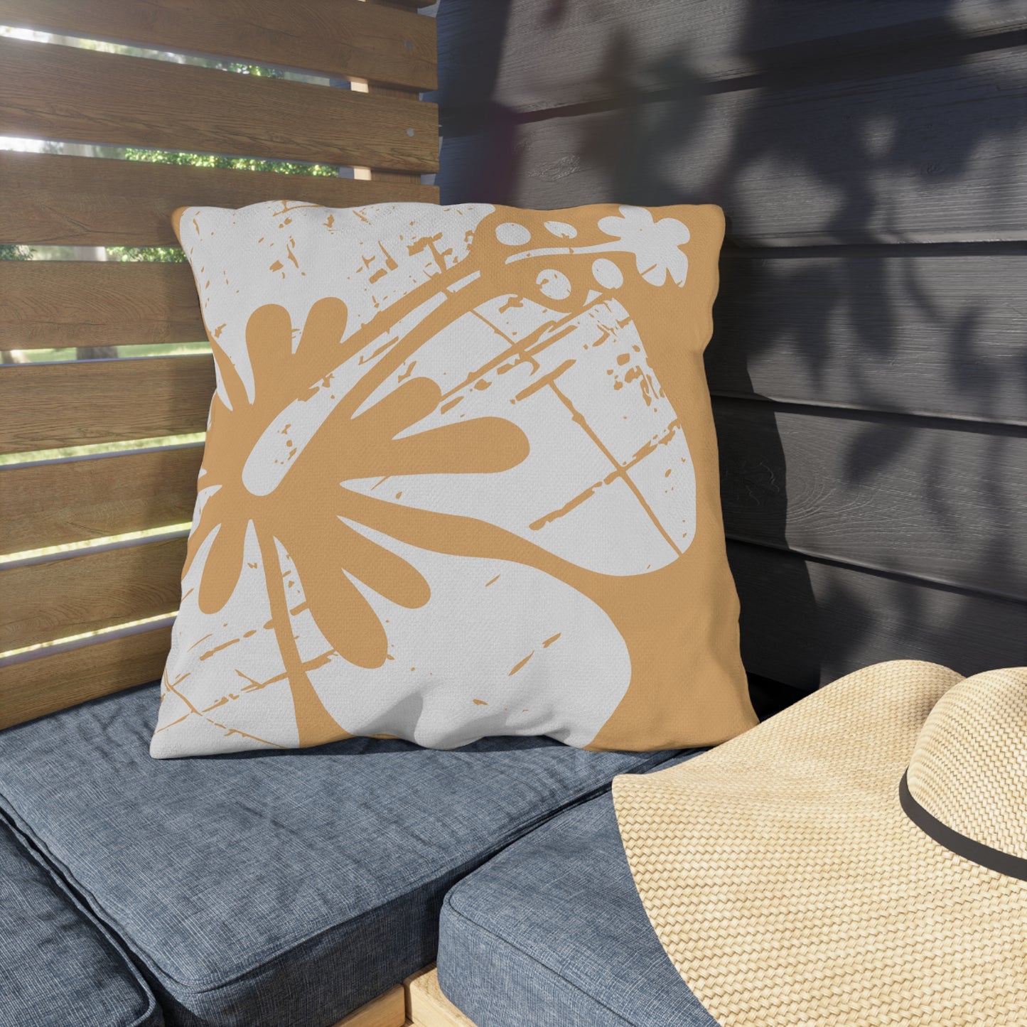 "The Classic Hibiscus" Outdoor Pillow - Distressed Orange