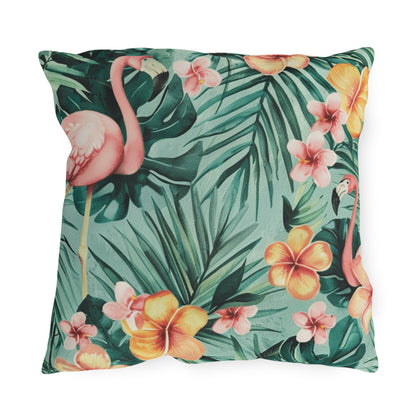 "Flamingos And Flowers" Outdoor Pillow