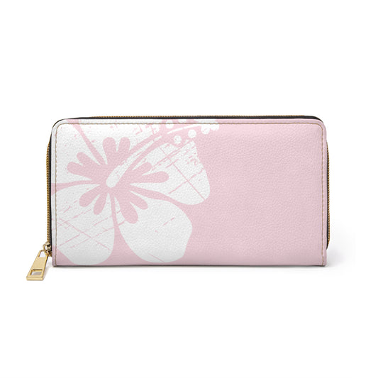 "The Classic Hibiscus" Zipper Wallet - Distressed Pink