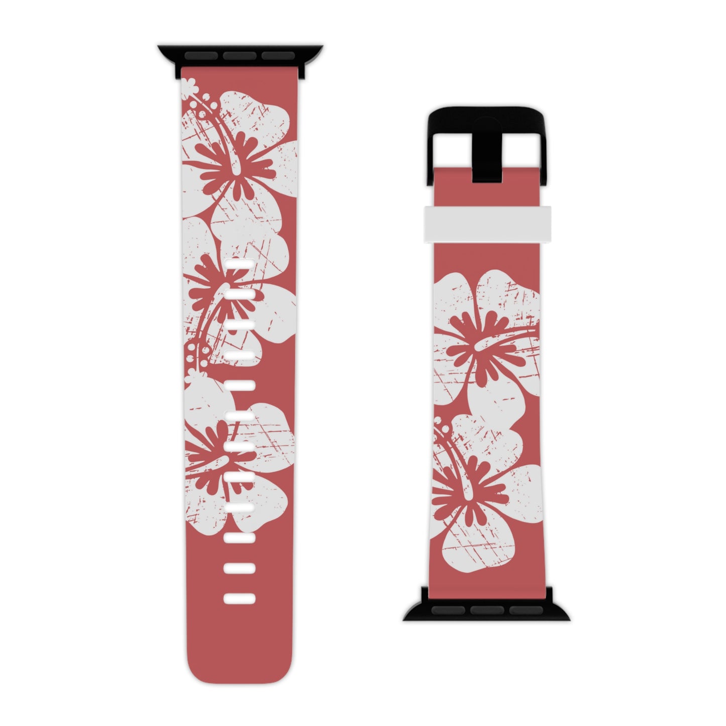 "The Classic Hibiscus" - Distressed  Red Watch Band for Apple Watch