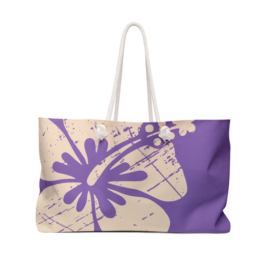 "Classic Hibiscus "  Beach Bag - Distressed Ube Purple