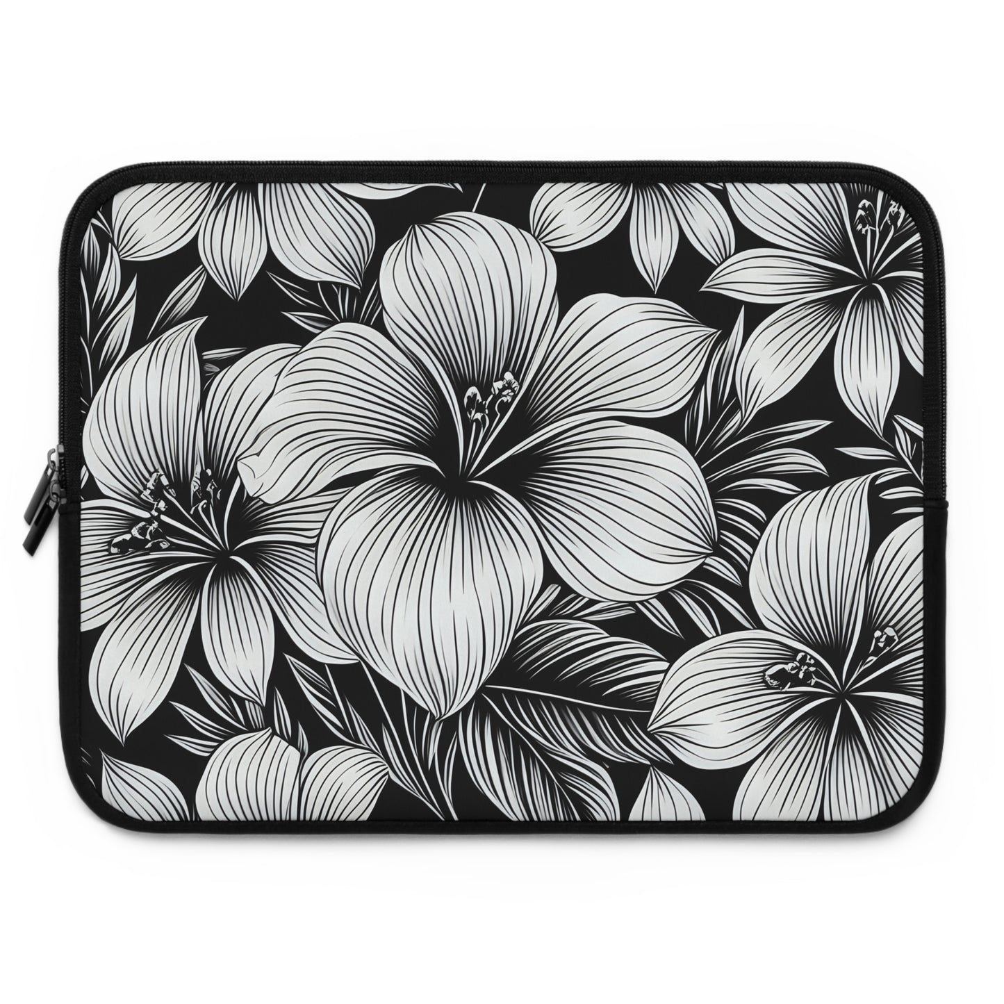 "The Hibiscus"  Laptop Sleeve - Black and White