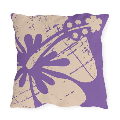 "The Classic Hibiscus" Outdoor Pillow - Distressed Ube Purple