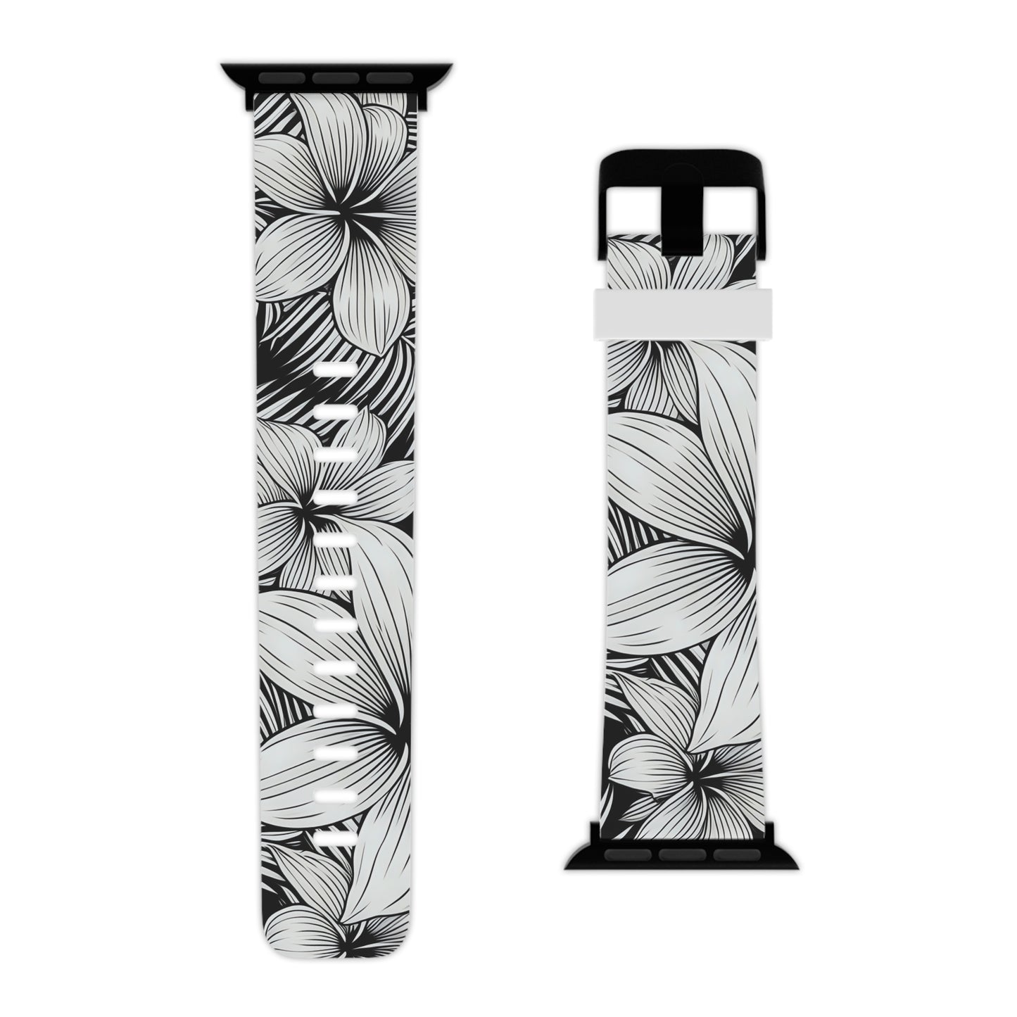 "The Plumeria" - Black and White Watch Band for Apple Watch