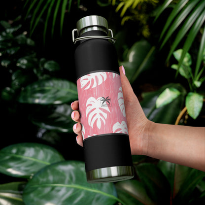 "Red Monstera" Copper Insulated Bottle with cap, 22oz