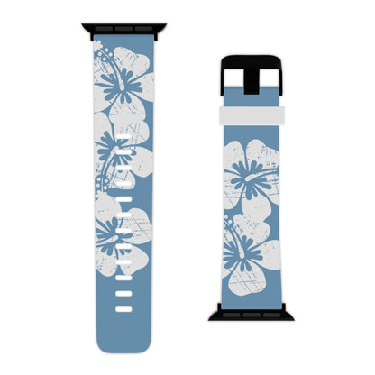 "The Classic Hibiscus" - Distressed Blue Watch Band for Apple Watch