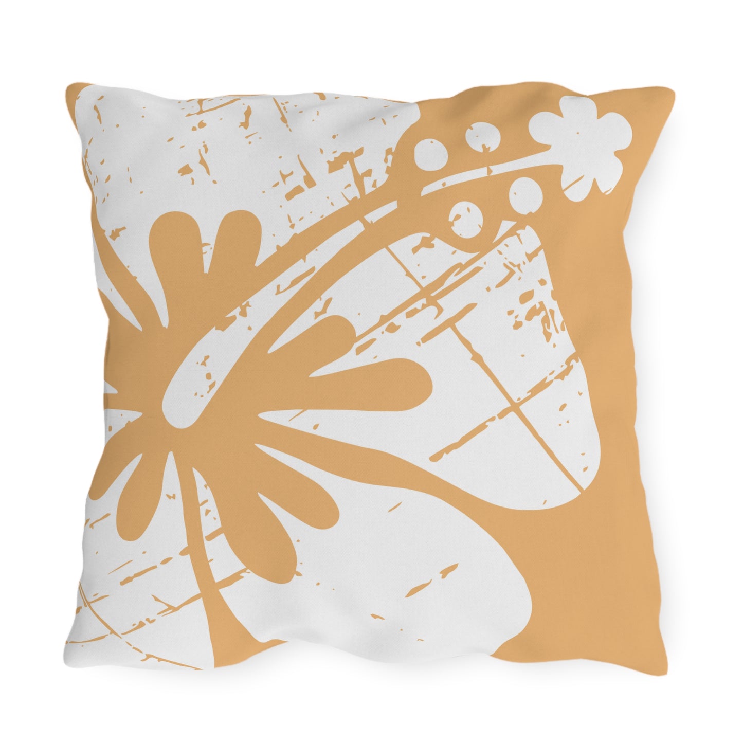 "The Classic Hibiscus" Outdoor Pillow - Distressed Orange