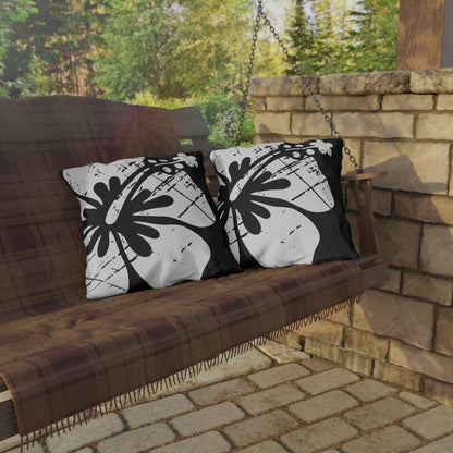 "The Classic Hibiscus" Outdoor Pillow - Distressed Black